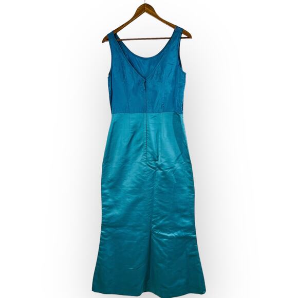Vintage 60s Blue Sateen Maxi Dress Evening Gown Old Hollywood Glam Sz S - Picture 8 of 11